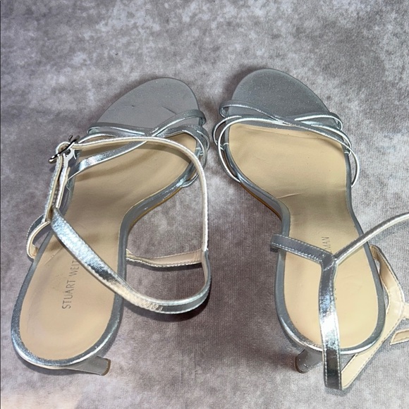 EUC Stuart Weitzman Starla 80 Silver Strappy Heeled Sandals Sz 9 Leather Luxury - Picture 5 of 11